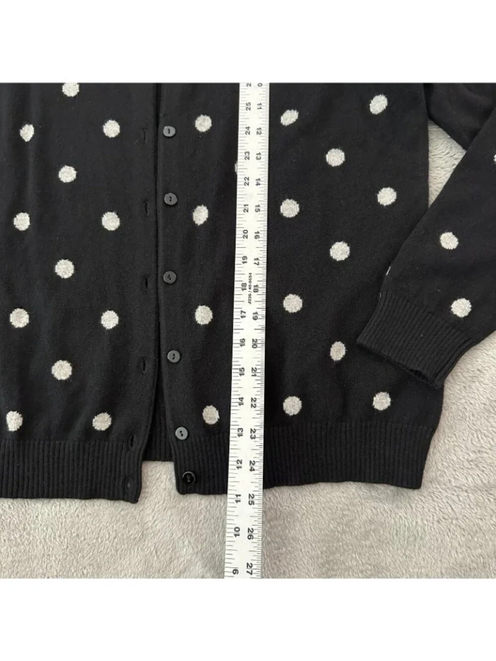 Bloomingdales Black White Polka Dot 100% Cashmere Cardigan Sweater XL